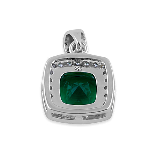Sterling Silver CZ Green Cushion Halo Pendant