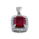 Sterling Silver Red CZ Cushion Halo Pendant
