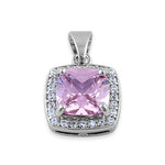 Sterling Silver Pink CZ Cushion Halo Pendant
