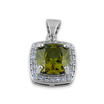 Sterling Silver Peridot CZ Cushion Halo Pendant