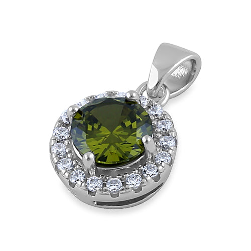 Sterling Silver Round Peridot CZ Halo Pendant