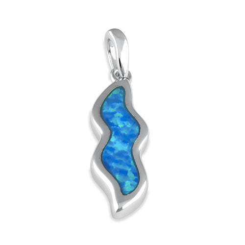 Sterling Silver Blue Lab Opal Wave Pendant