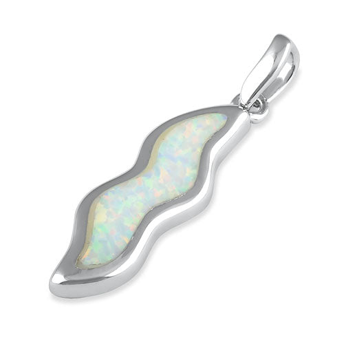 Sterling Silver White Lab Opal Wave Pendant