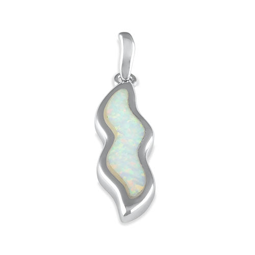 Sterling Silver White Lab Opal Wave Pendant