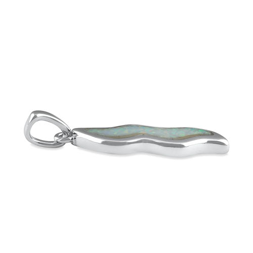 Sterling Silver White Lab Opal Wave Pendant