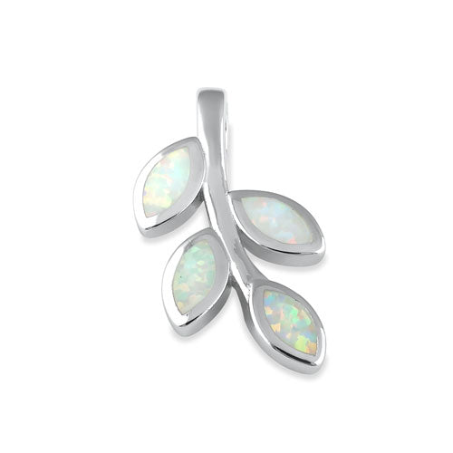 Sterling Silver White Lab Opal Olive Leaf Pendant
