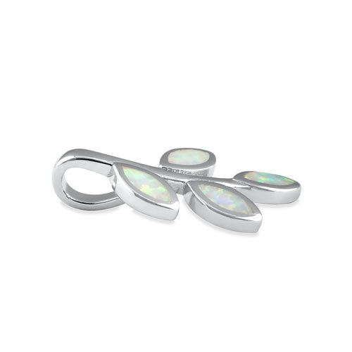 Sterling Silver White Lab Opal Olive Leaf Pendant