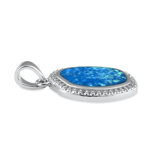 Sterling Silver Unique Blue Lab Opal with CZ Halo Pendant