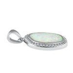 Sterling Silver Unique White Lab Opal with CZ Halo Pendant