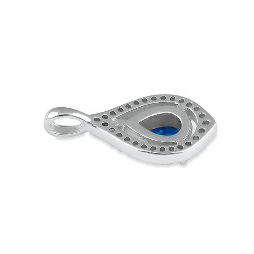 Sterling Silver Elegant Blue Lab Opal Drop with CZ Halo Pendant
