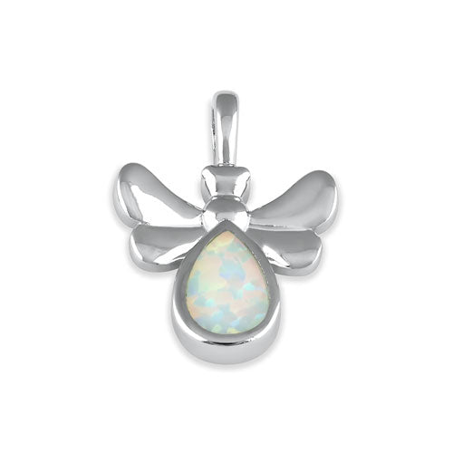 Sterling Silver White Lab Opal Firefly Pendant