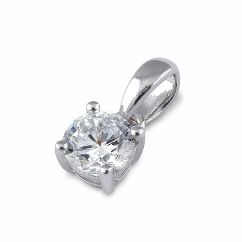 Sterling Silver 5mm Round Cut Basket Setting CZ Pendant