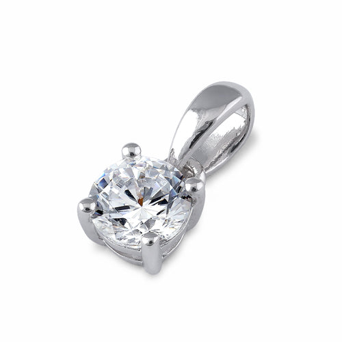 Sterling Silver 5mm Round Cut Basket Setting CZ Pendant