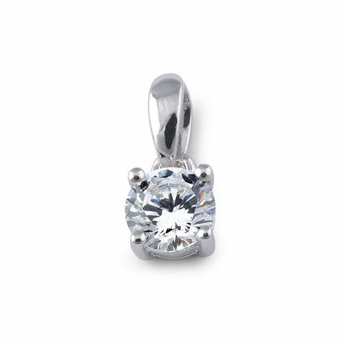 Sterling Silver 5mm Round Cut Basket Setting CZ Pendant