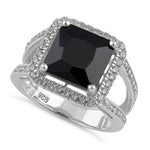 Sterling Silver Large Black Square CZ Ring