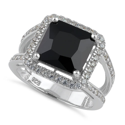 Sterling Silver Large Black Square CZ Ring