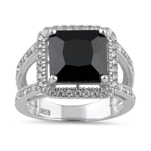 Sterling Silver Large Black Square CZ Ring