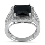 Sterling Silver Large Black Square CZ Ring