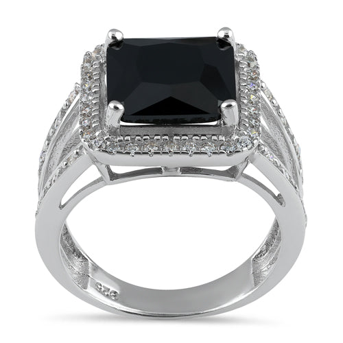 Sterling Silver Large Black Square CZ Ring
