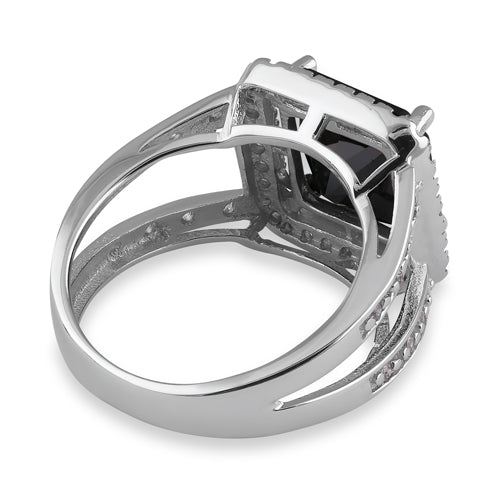 Sterling Silver Large Black Square CZ Ring