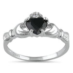 Sterling Silver Claddagh Black Heart CZ Ring