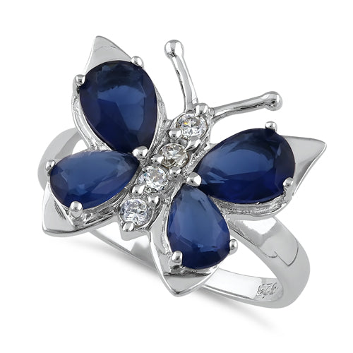 Sterling Silver Blue Butterfly CZ Ring
