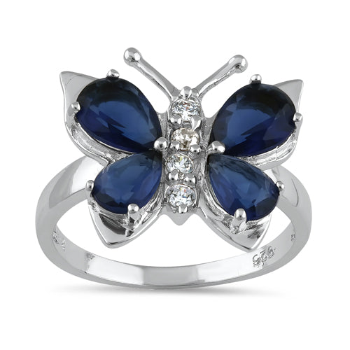 Sterling Silver Blue Butterfly CZ Ring