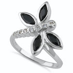 Sterling Silver Black Winged Dragonfly CZ Ring