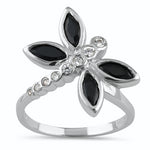 Sterling Silver Black Winged Dragonfly CZ Ring