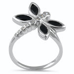 Sterling Silver Black Winged Dragonfly CZ Ring