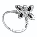Sterling Silver Black Winged Dragonfly CZ Ring