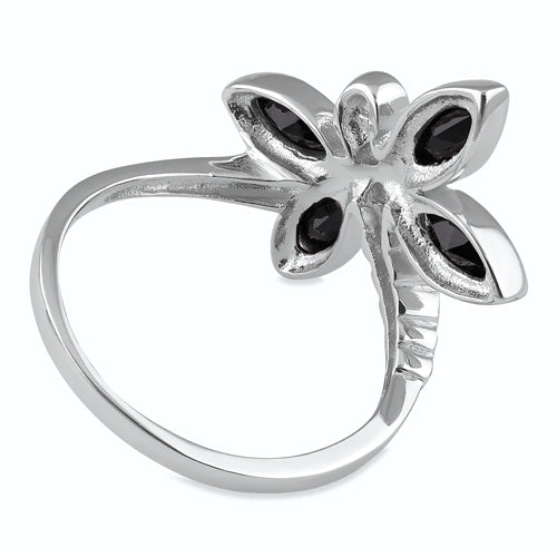 Sterling Silver Black Winged Dragonfly CZ Ring
