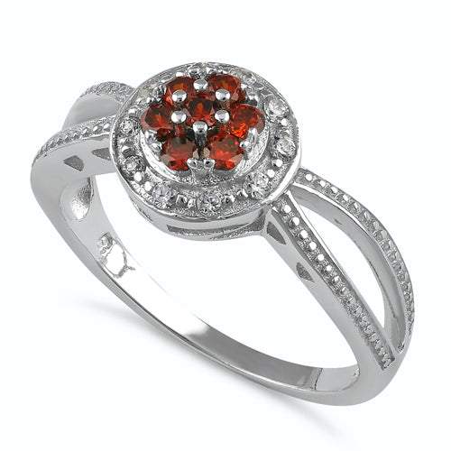 Sterling Silver Garnet Clear Round CZ Ring