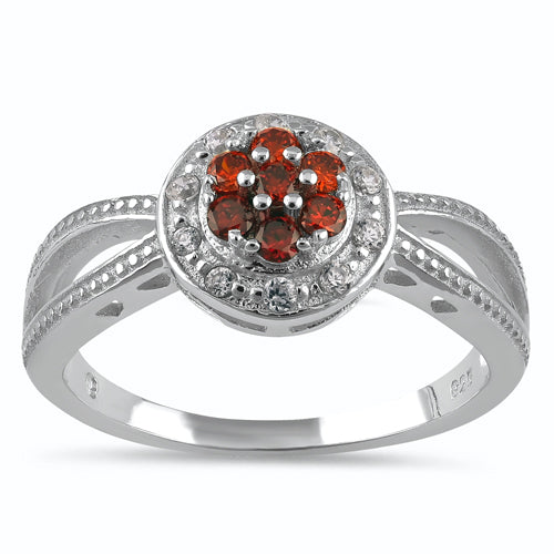 Sterling Silver Garnet Clear Round CZ Ring