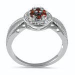 Sterling Silver Garnet Clear Round CZ Ring
