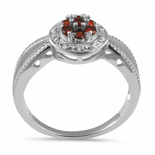 Sterling Silver Garnet Clear Round CZ Ring