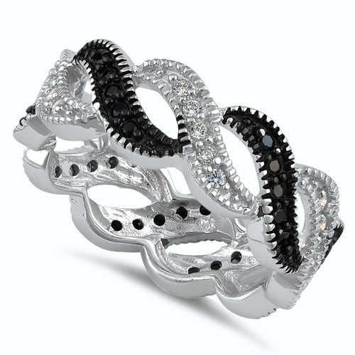 Sterling Silver Black & White Swirling CZ Ring