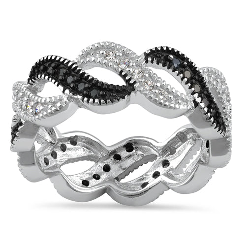 Sterling Silver Black & White Swirling CZ Ring