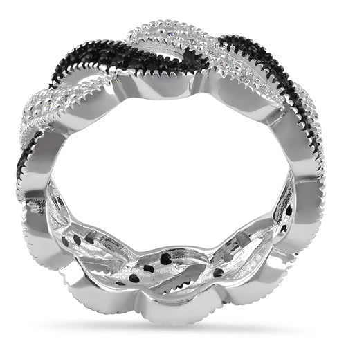 Sterling Silver Black & White Swirling CZ Ring