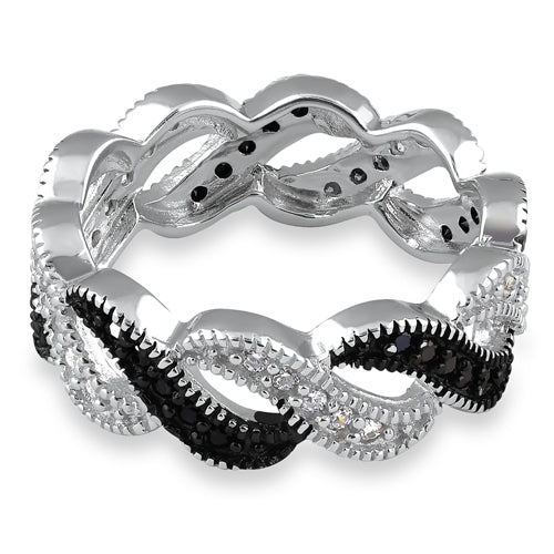 Sterling Silver Black & White Swirling CZ Ring