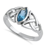 Sterling Silver Aquamarine Celtic Design CZ Ring