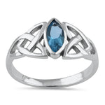 Sterling Silver Aquamarine Celtic Design CZ Ring
