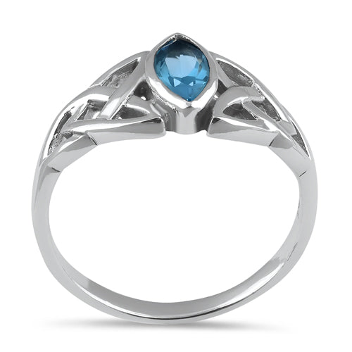 Sterling Silver Aquamarine Celtic Design CZ Ring
