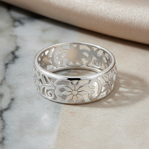 Sterling Silver Flower Band Ring