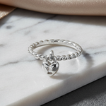 Sterling Silver Locked Heart Dangle Ring