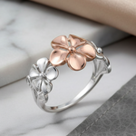 Sterling Silver Two Tone Rose Gold Plated Triple Plumeria Ring