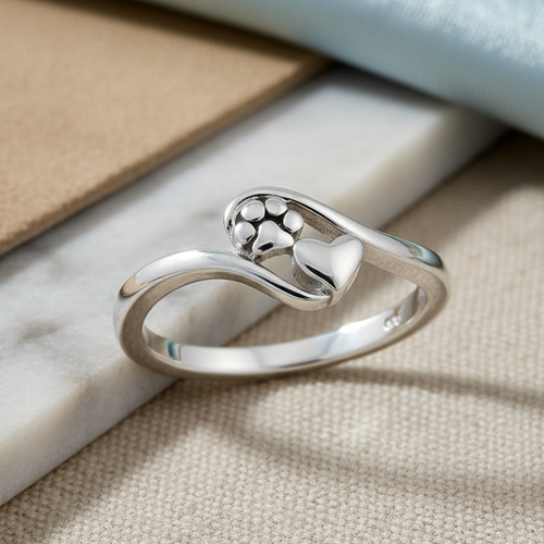 Sterling Silver Paw & Heart Ring