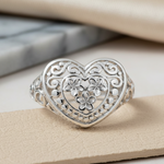 Sterling Silver Heart Plumeria Ring