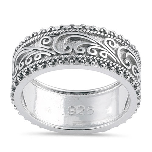 Sterling Silver Swirls Beads Band Ring