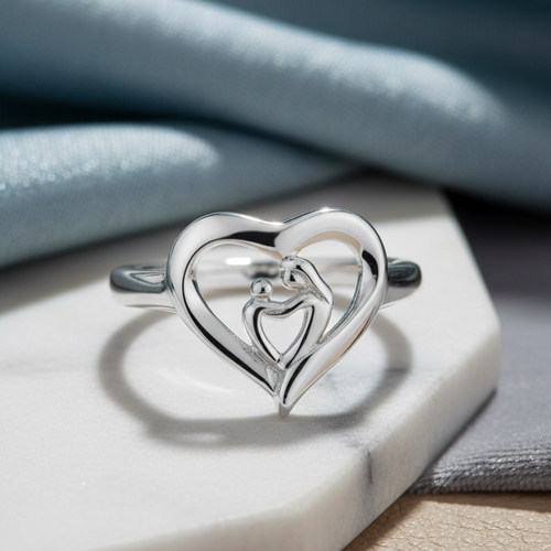 Sterling Silver Mother and Child Heart Ring